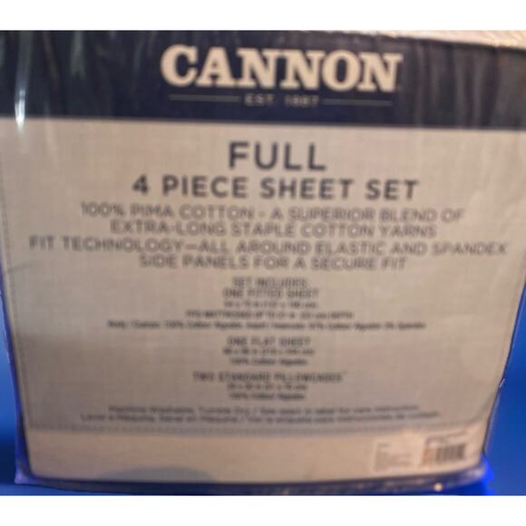 Cannon Full Smoked Pearl Grey 4 Piece Sheet Set 100% Pima Cotton 500 Thread Ct - Picture 3 of 6